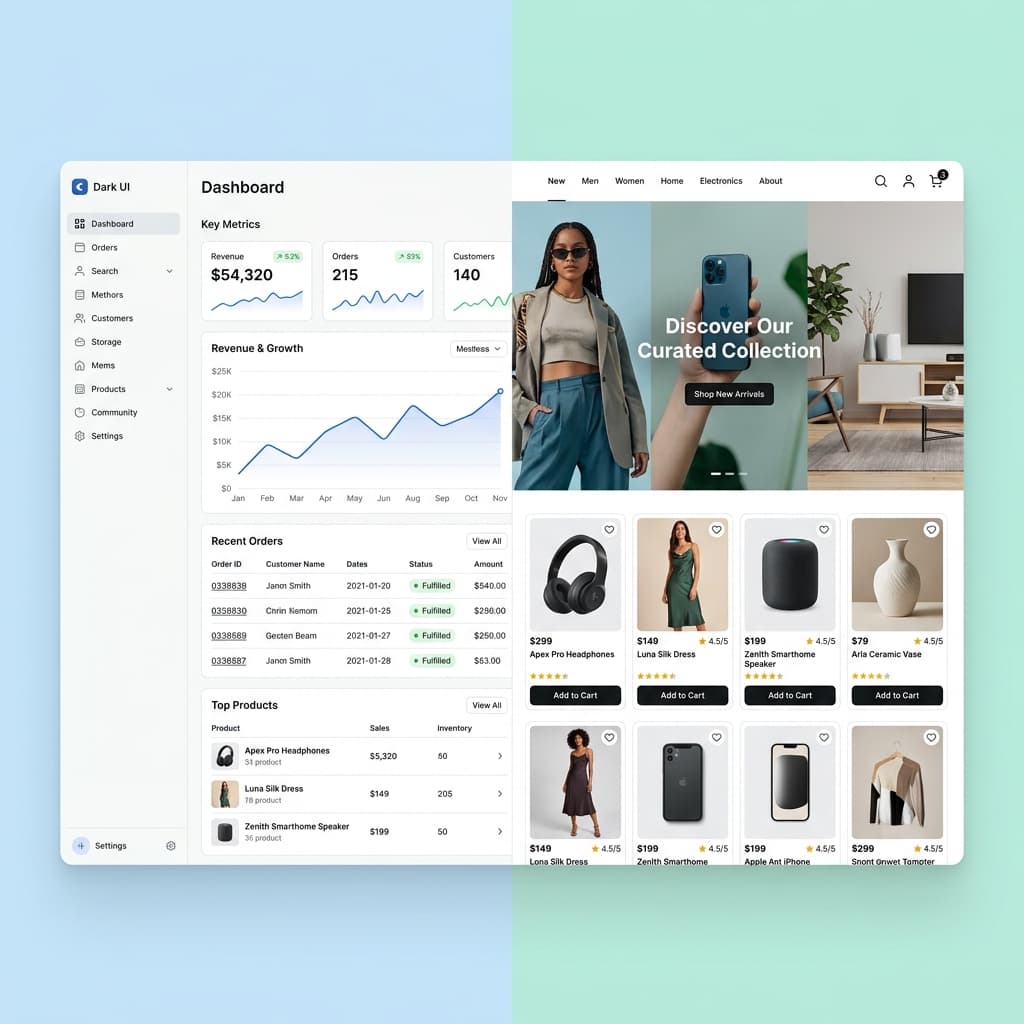 Shop Bridge — e-commerce dashboard and storefront preview